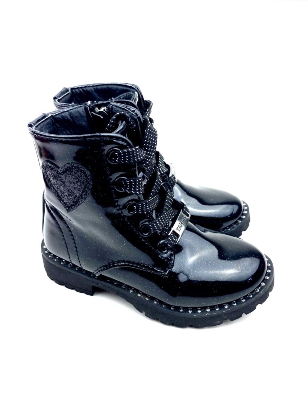 Tahari Girls Boots Size 7 Toddlers Laces Black Heart Glitter Rhinestones  Shoes